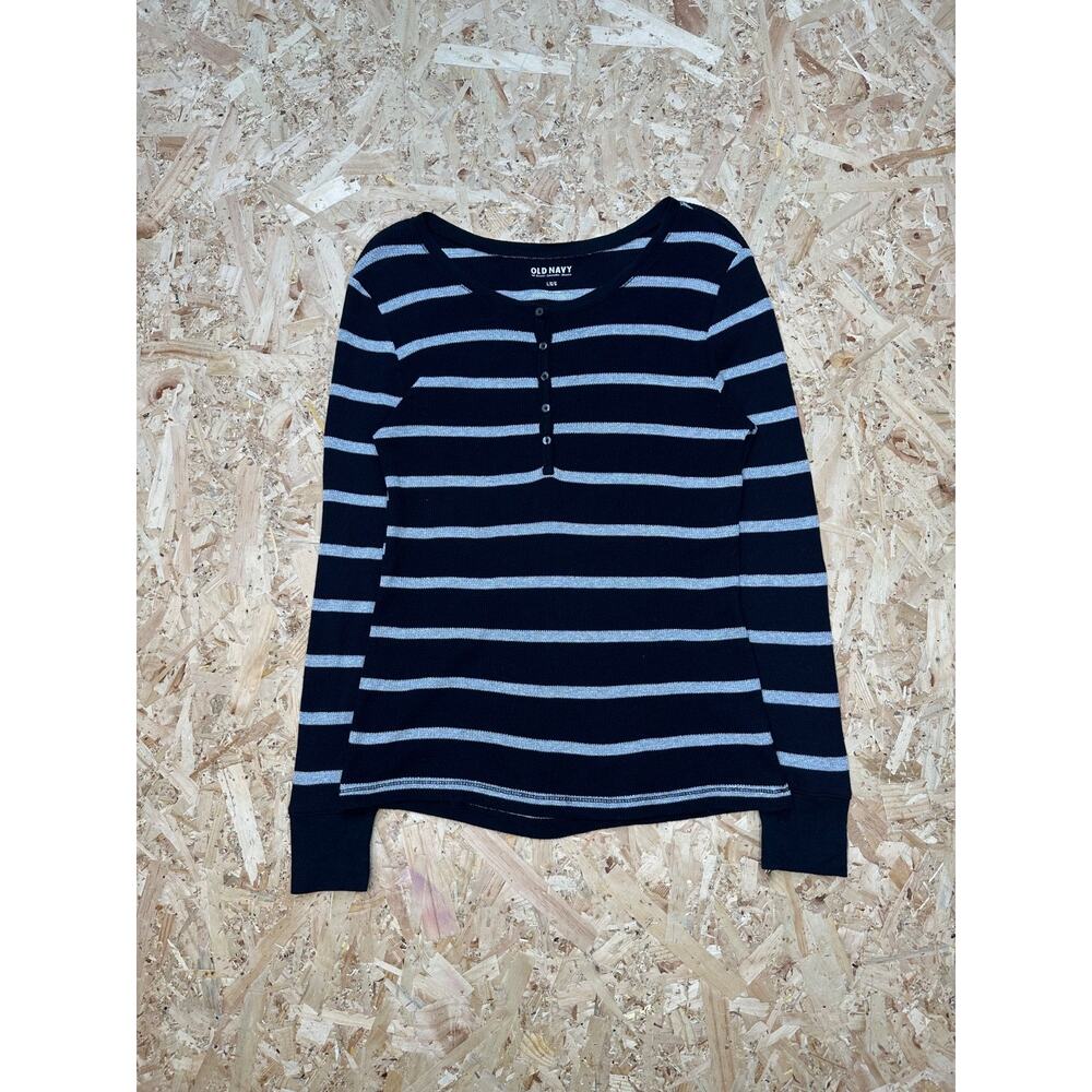 Old Navy Women’s Black Waffle Long sleeve T-shirt Sz L